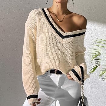 トップス ANDWANG Patina Preppy Knit Tops Generic Women Teen Baggy Jumper Sweaters Fashion Striped Long