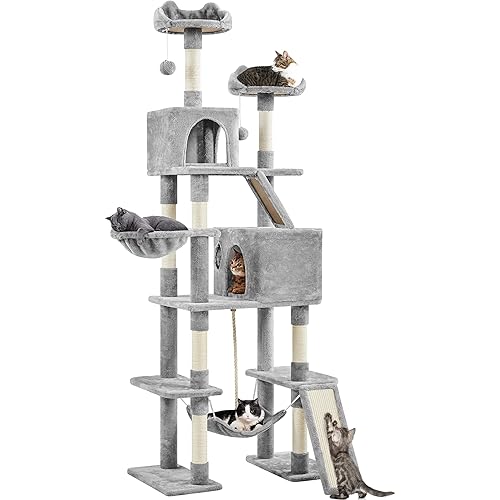 Yaheetech 82.5in Large Cat Tree, Multi Level Cat Tower w/ 2 Cozy Condos, 2 Cat-Ear Perches, Scratching Posts, Hammock, Basket, Cat Furniture for Indoor Cats, Kittens, Light Gray