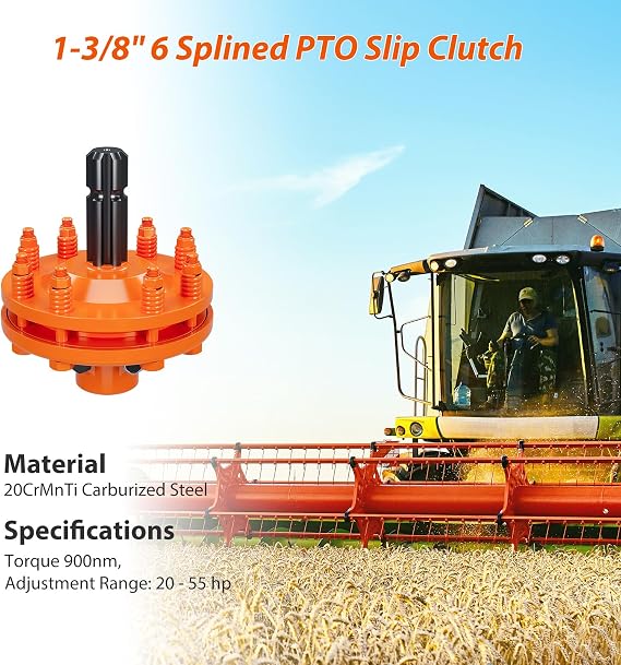 KYBOLT PTO Slip Clutch Spline for PTO Shaft, 1 3/8 PTO Slip Clutch, 6 Spline Ends PTO Friction Clutch, Carburized Steel Tractor Slip Clutch, Adjustable Rotary Cutter Slip Clutch