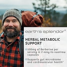 Earth\'s Splendor Berberine 500mg Capsules, Supports Metabolism (120ct Bottle, 2 Month Supply) Non-GMO, Vegan-Friendly