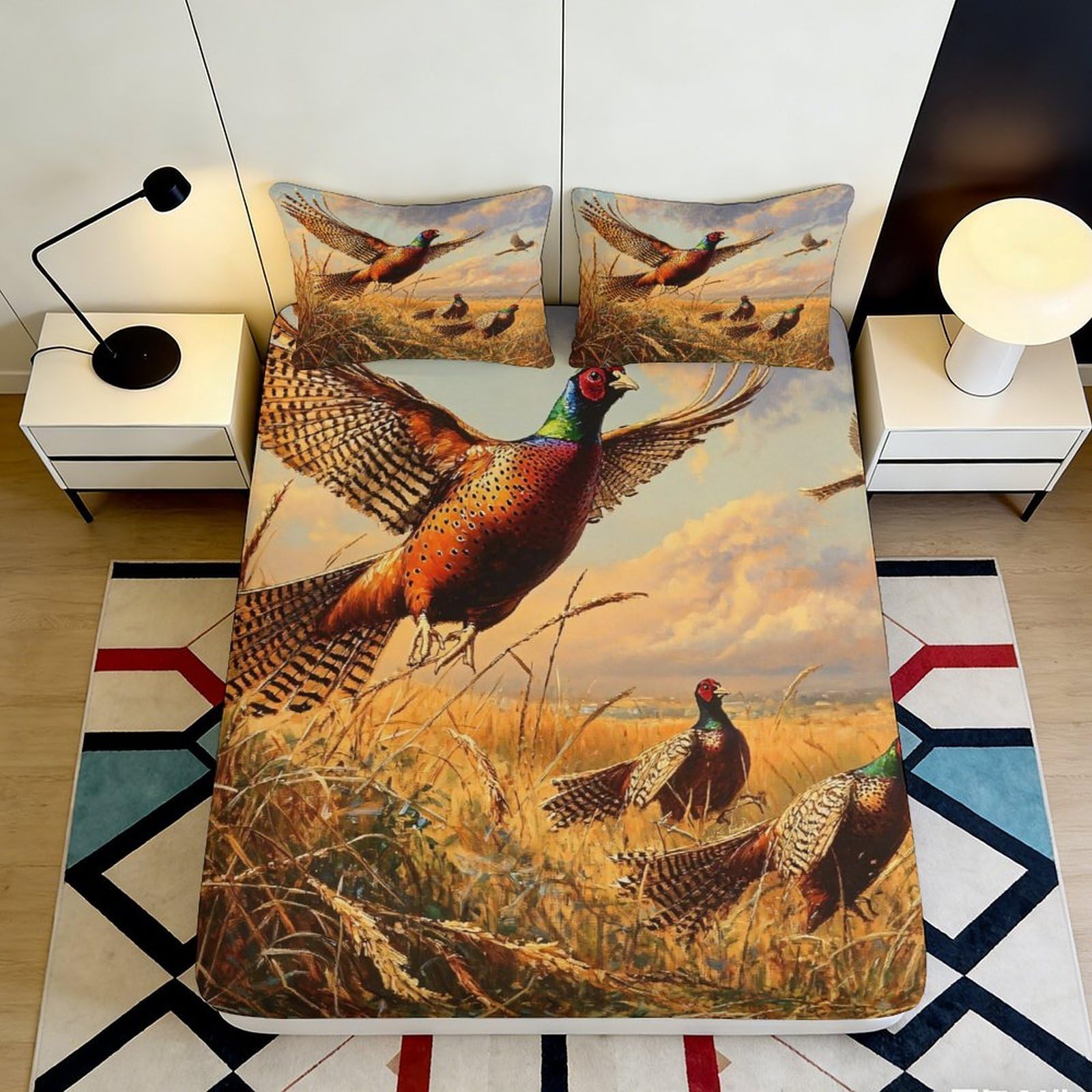 3D Printed Wildlife Fitted Sheet Microfiber Deep Pocket Non-Slip Countryside Mattress Fitted Cover for Bedroom Bedding 160x200x25cm