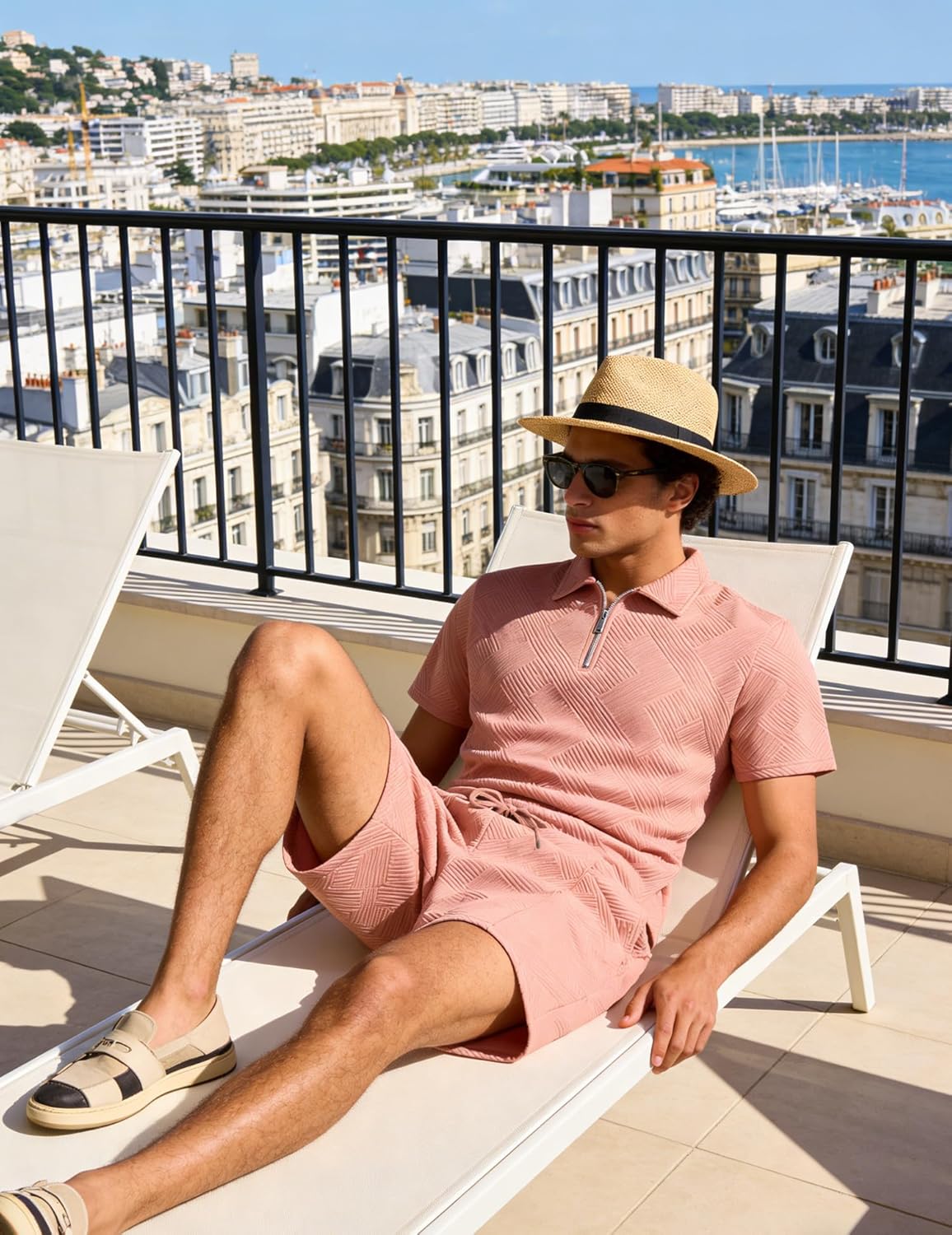 UOUA Mens Summer Track Suits 2 Piece Shorts Sets Short Sleeve Sweatsuit Outfits 1/4 Zip Golf Polo Shirts Loungewear - Image 5