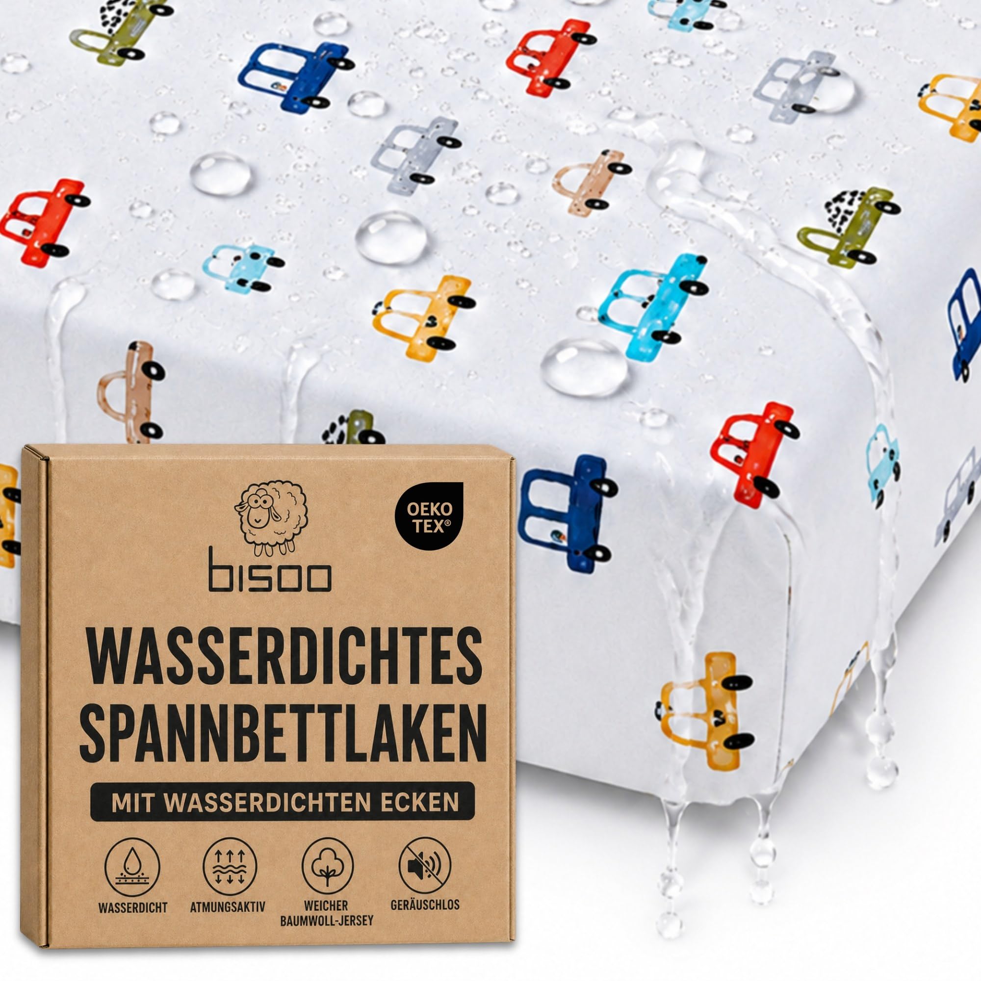 Bisoo Zauberlaken Spannbettlaken Wasserdicht 40x80 Autos für Kinderwagen