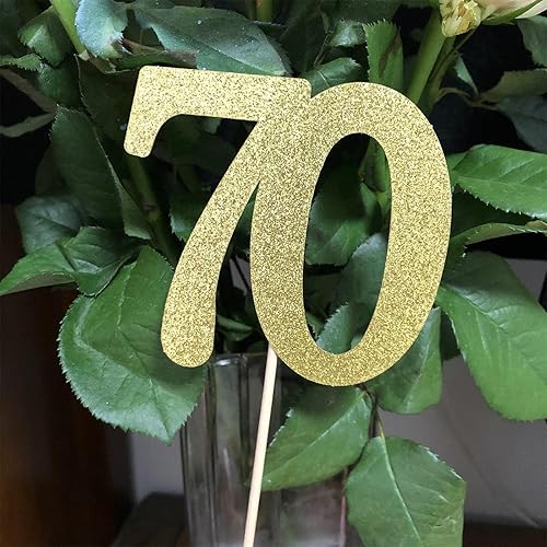 Miniatura 5 de Paquete de 10 palitos de centro de mesa de aniversario con purpurina de doble cara para cumpleaños número 70, decoración de mesa para cumpleaños 70