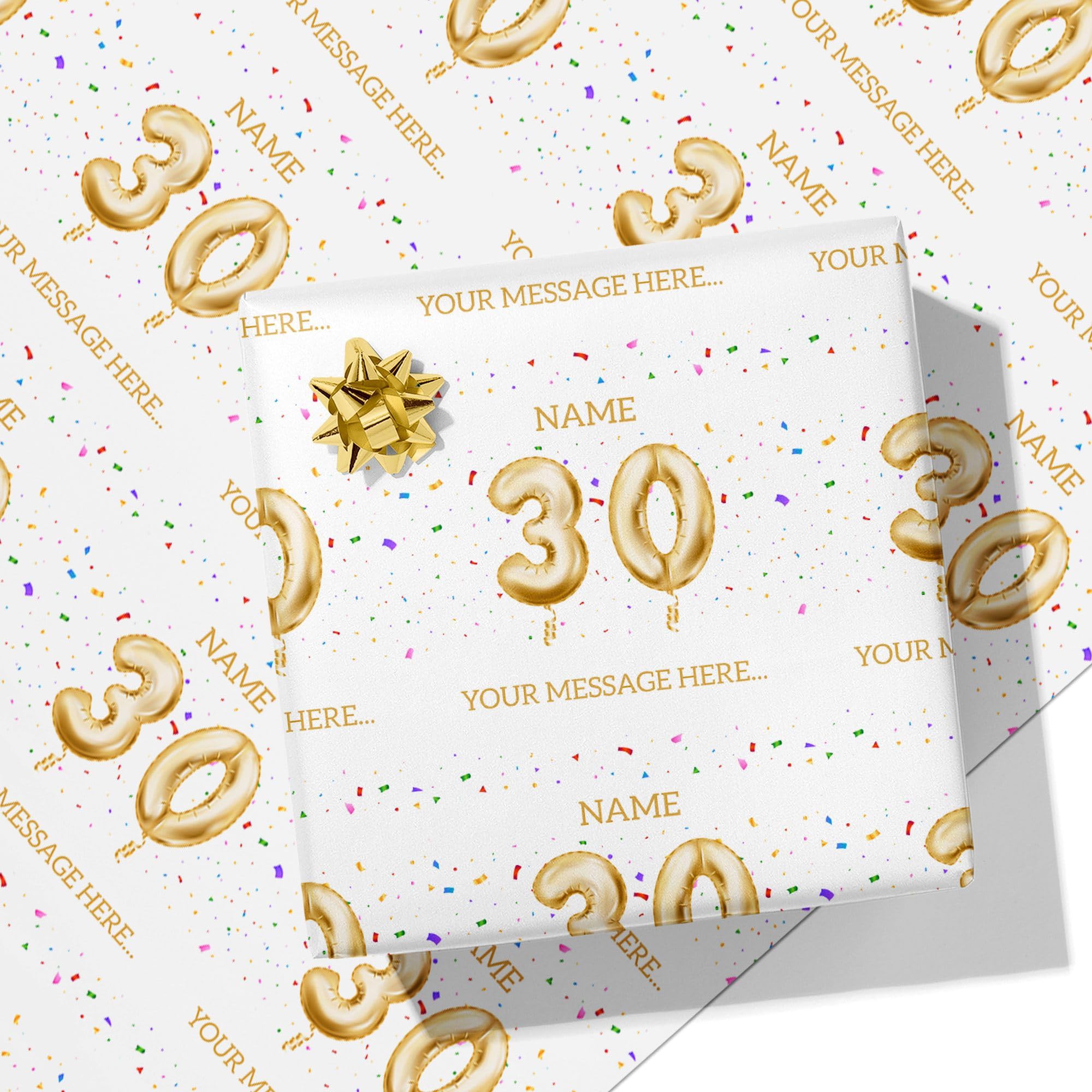 Printster 30th Milestone Birthday Balloons Personalised Text Wrapping Paper - Add Any Name and Message-30-2m Roll - 594mm x 2000mm
