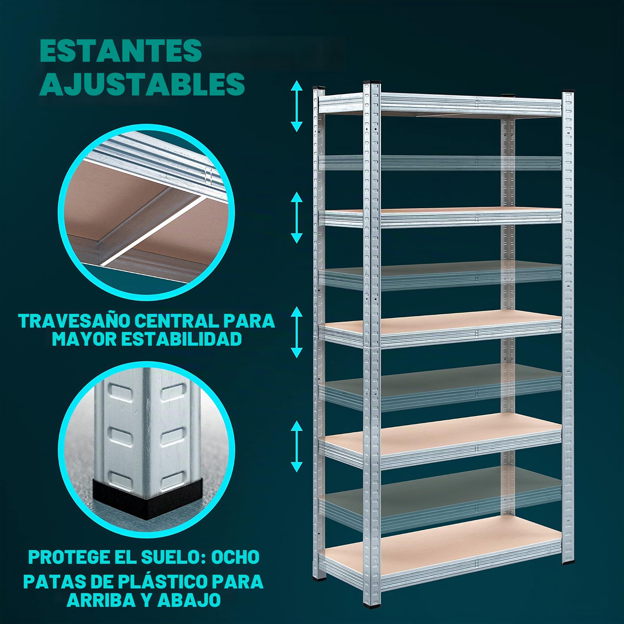 Monzana® Estantería Metálica Almacenaje 180x90x40cm 875kg 5 Estantes Altura Ajustable MDF Metal Galvanizado Taller