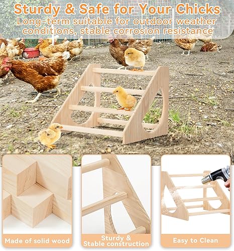 Miniatura 2 de PETSFIT Perca para pollitos que evita la rotación, barra de gallo de madera fuerte, fácil de montar y limpiar, juguetes divertidos para pollitos uso