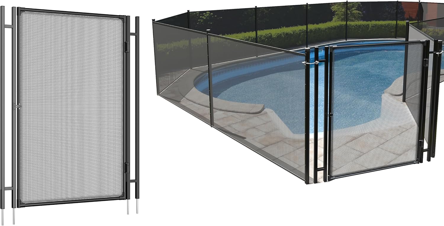 4 X 2.5 FT Pool Fence Gate for Inground Pools, Easy DIY Installation with Stainless Steel Lock, 340 GMS Teslin PVC Mesh