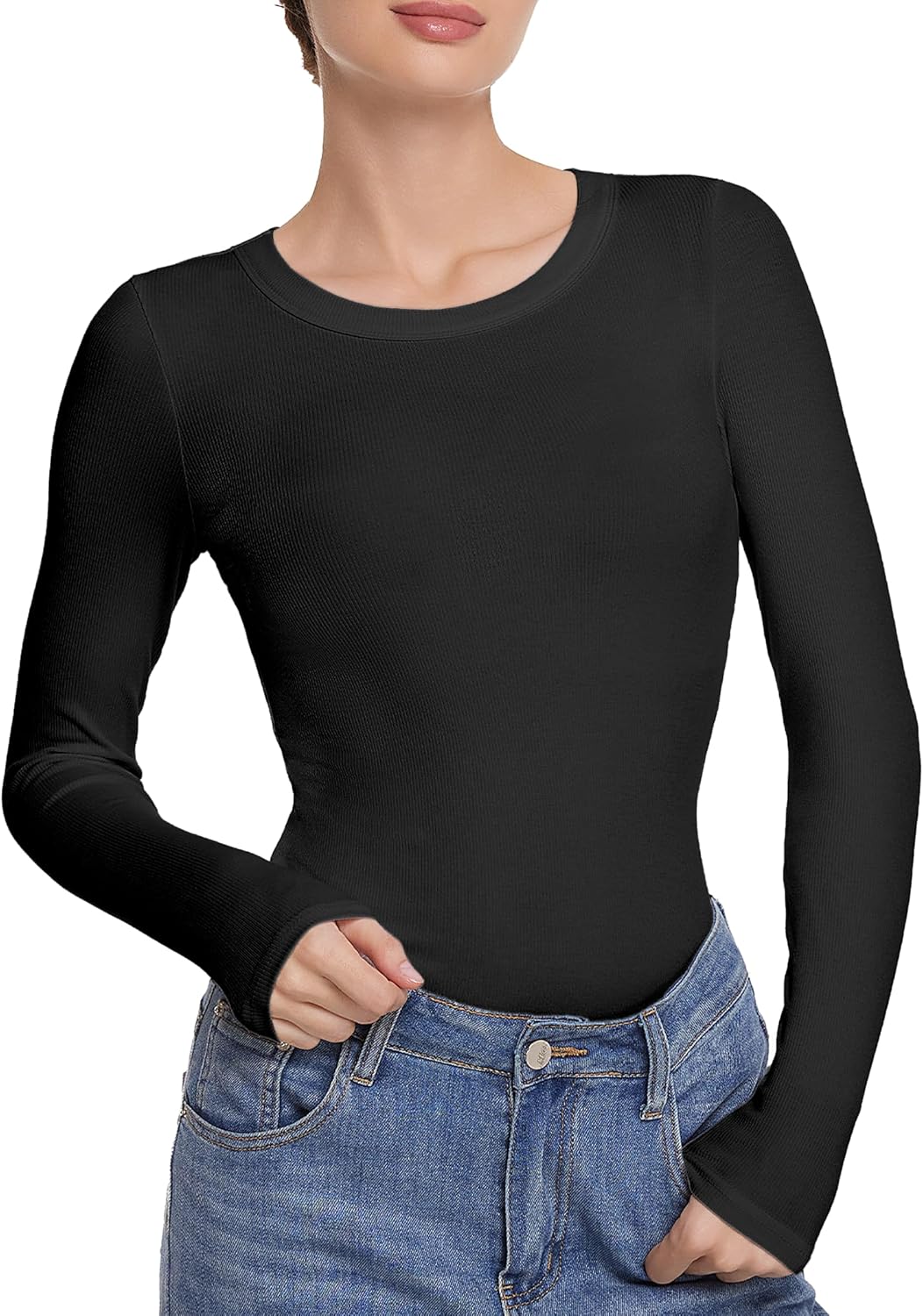 Long Sleeve Shirts for Women Tight Basic Ribbed Shirts 2026 Fall Outfits Casual T-Shirt Layer Clothes