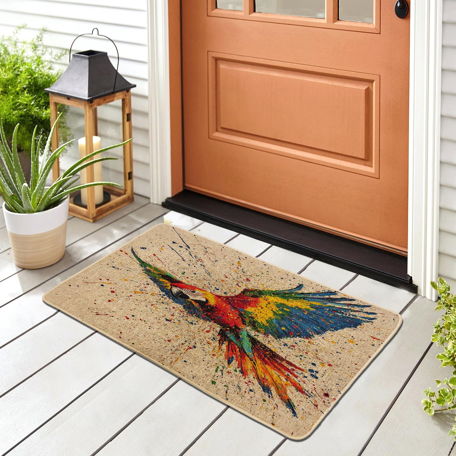 Paillasson extérieur pour terrasse tapis d'entrée design graffiti oiseaux colorés