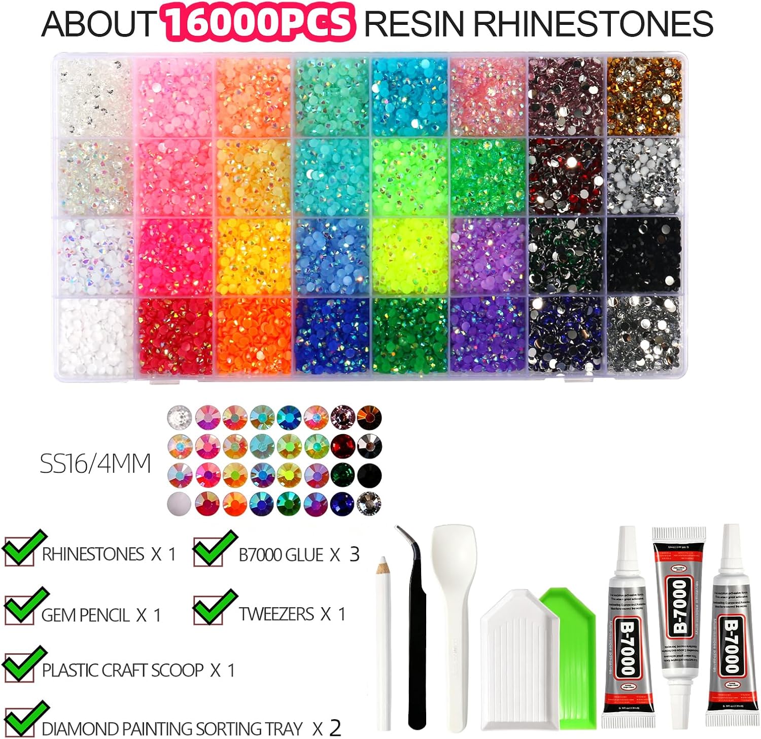 4mm Resin Jelly Rhinestones 16000 PCS for Bedazzling 32 Colors Kit image 2