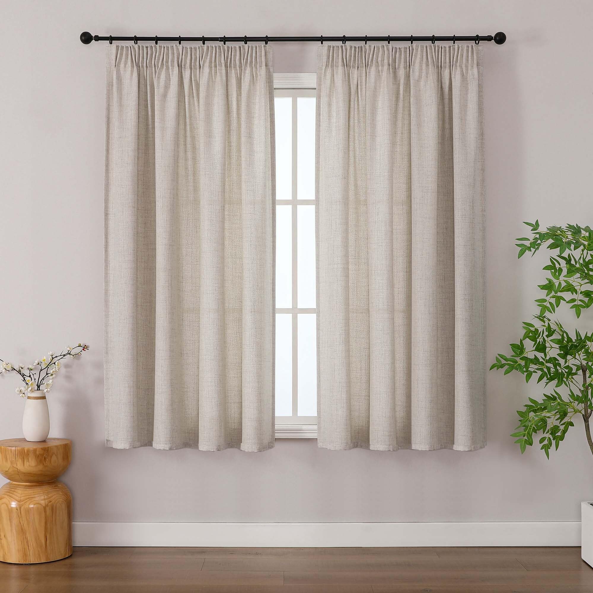 Simplebrand Linen Curtains 137 cm Long 2 Panels, Faux Linen Textured Semi Light Filtering Soft Airy Pencil Peal Window Treatment Drapes for Living Room Bedroom, Each 140Wx137L CM