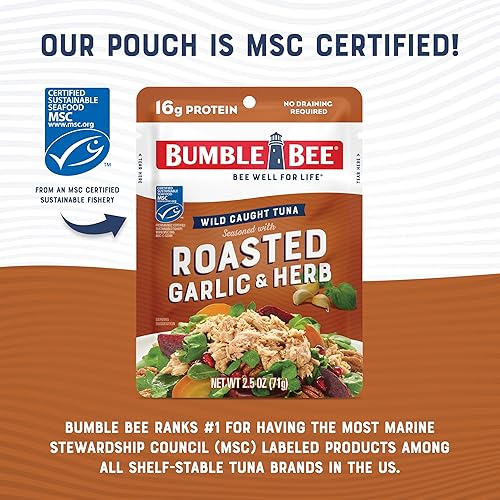 Miniatura 48 de Bumble Bee Atún sazonado con limón y pimienta, bolsas de 2.5 onzas (paquete de 12), listo para comer, bolsa de atún capturado en la naturaleza, 0.60