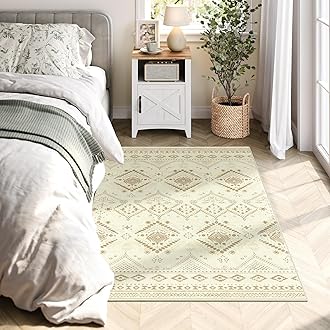 SONGMICS HOME Area Rug, 3x5 ft Rug for Bedroom, Non-Slip Carpet, Home Decor, for Living Room, Machine Washable, Boho Style, Sand Beige UTAR021L02