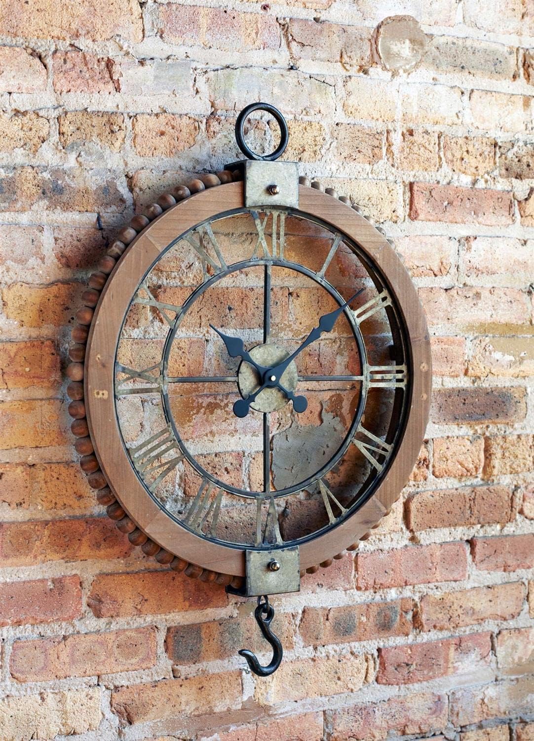 Vintage Industrial Rustic Pulley-Style Roman Numeral Clock 22" Round