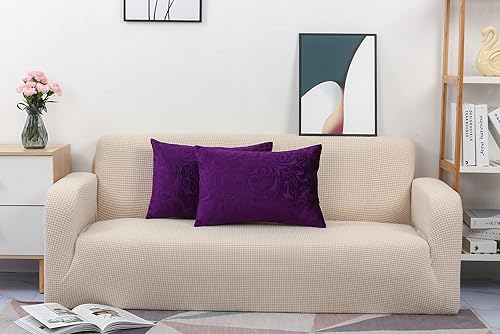 Miniatura 6 de TangDepot Funda de almohada en relieve de terciopelo pesado, tela de terciopelo anaglifo floral clásico, funda de almohada lumbar, funda de almohada