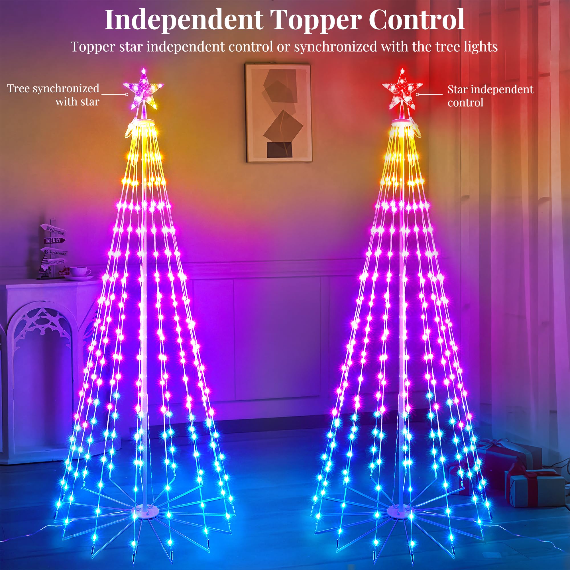PhilzOps Smart Weihnachtsbaum Lichter, 1,88m 265LEDs Außen Kegelform Weihnachten Lichterkette mit Stern Wasserdicht 16 Millionen RGB Farben Weihnachtsdeko Licht für Garten Party Innen, App-Steuerung