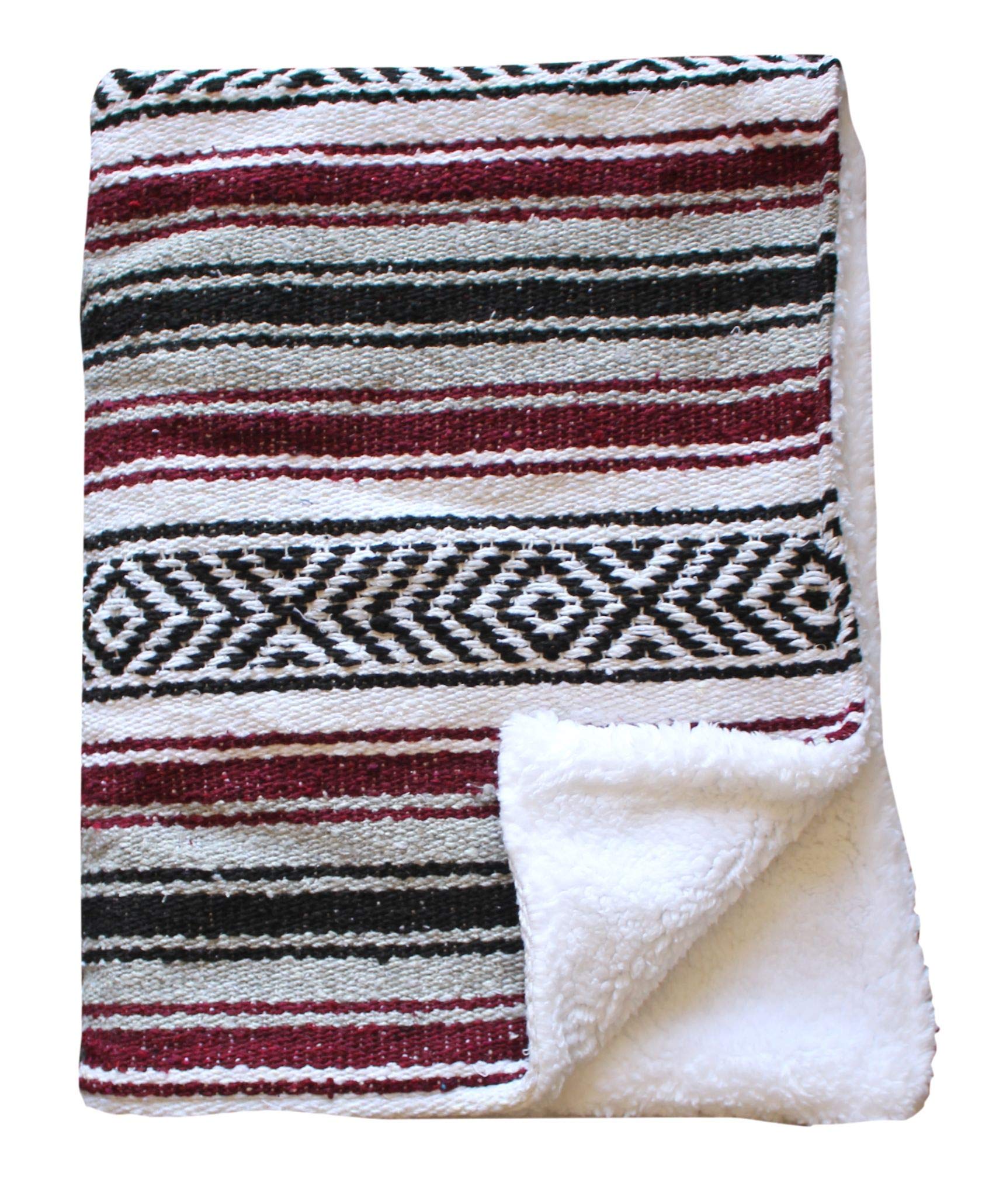 Del Mex Baja Baby Mexican Baby Toddler Blanket paired with Soft Sherpa (Maroon/Gray)