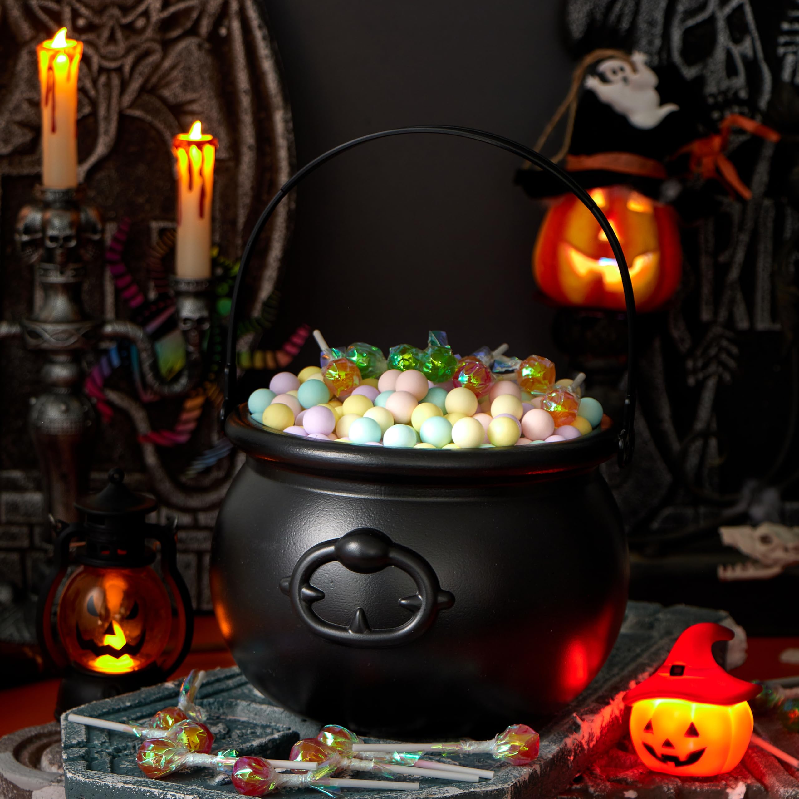 JOYIN Grande calderone nero di Halloween, 19,1 cm, pentola strega, bollitore caramelle, supporto calderoni
