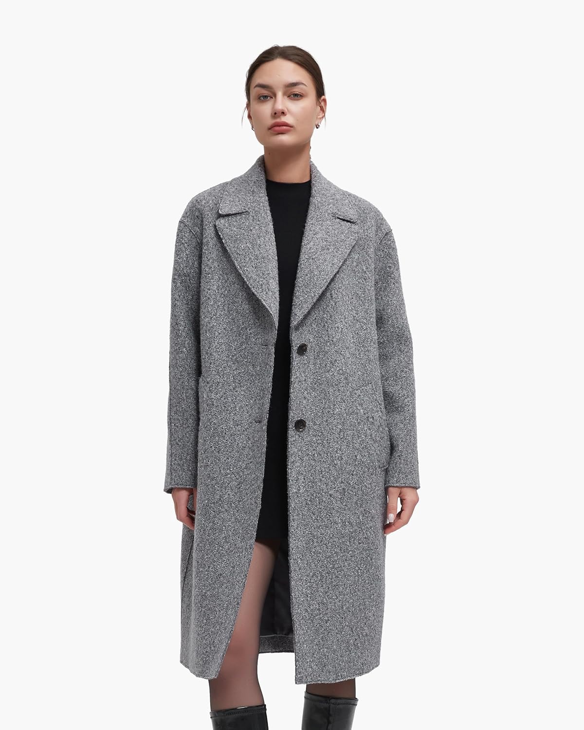 IKAZZ Women's Warm Trench Coat, Long Winter Fall Classic Notch Lapel Single-Breasted Peacoat Casual Overcoat - Image 4