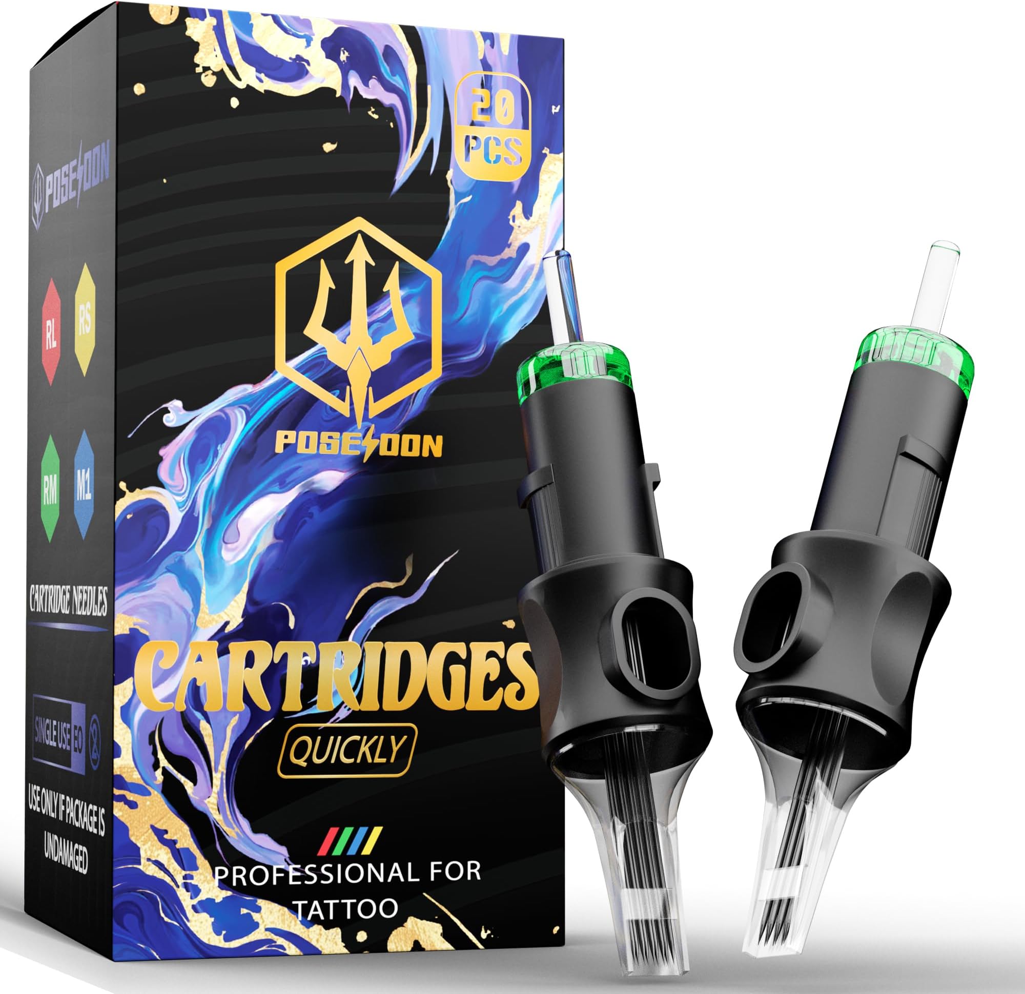 Poseidon 20PCS Tattoo Cartridge Needles #12 (15RM) Standard Round Magnum Tattoo Needles with Membrane Professional Disposable and Safety Tattoo Needles for Tattoo Pen
