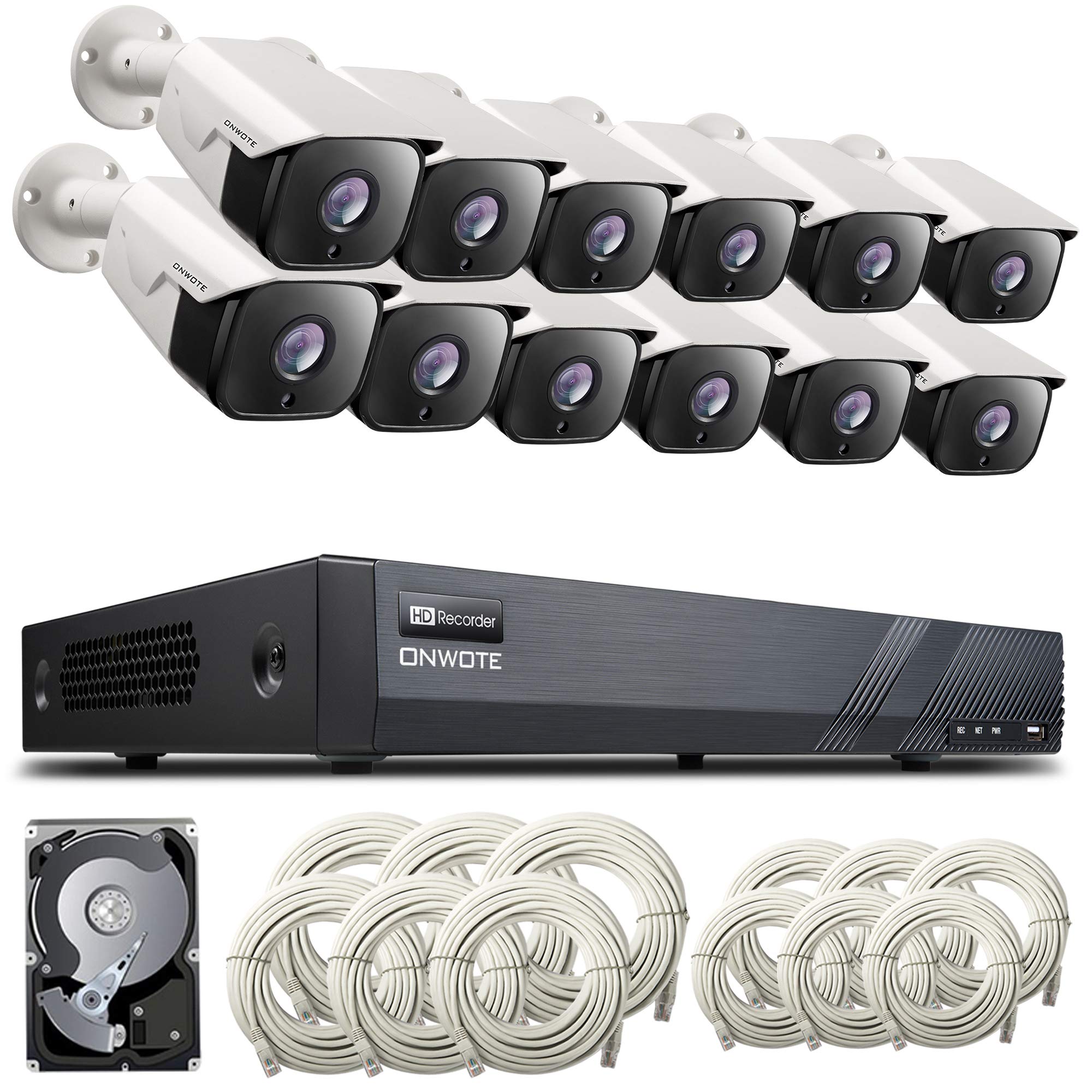 ONWOTE 16 Channel Expandable Audio 5MP PoE Security Camera System with 4TB Hard Drive, (12) Outdoor 5 Megapixels 1944P HD ...