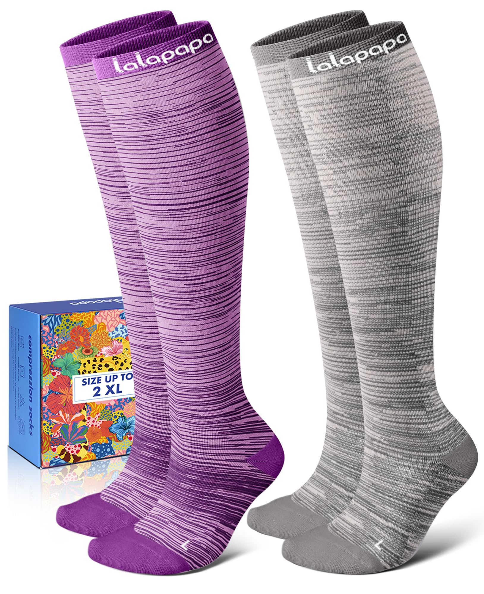 Lalapapa Thick Soft Cotton Compression Socks for Women Men 15-20mmHg Knee High Breathable Cotton Socks for All Day Comfort