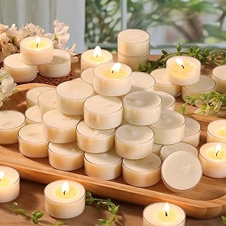 6 Hour Soy Tea Lights Candles 50 Pack, Unscented Long Burning Tea Lights Bulk, White Small Votives-Burn Clean, Non-Paraffin Soy Candles for Wedding Party Centerpiece,