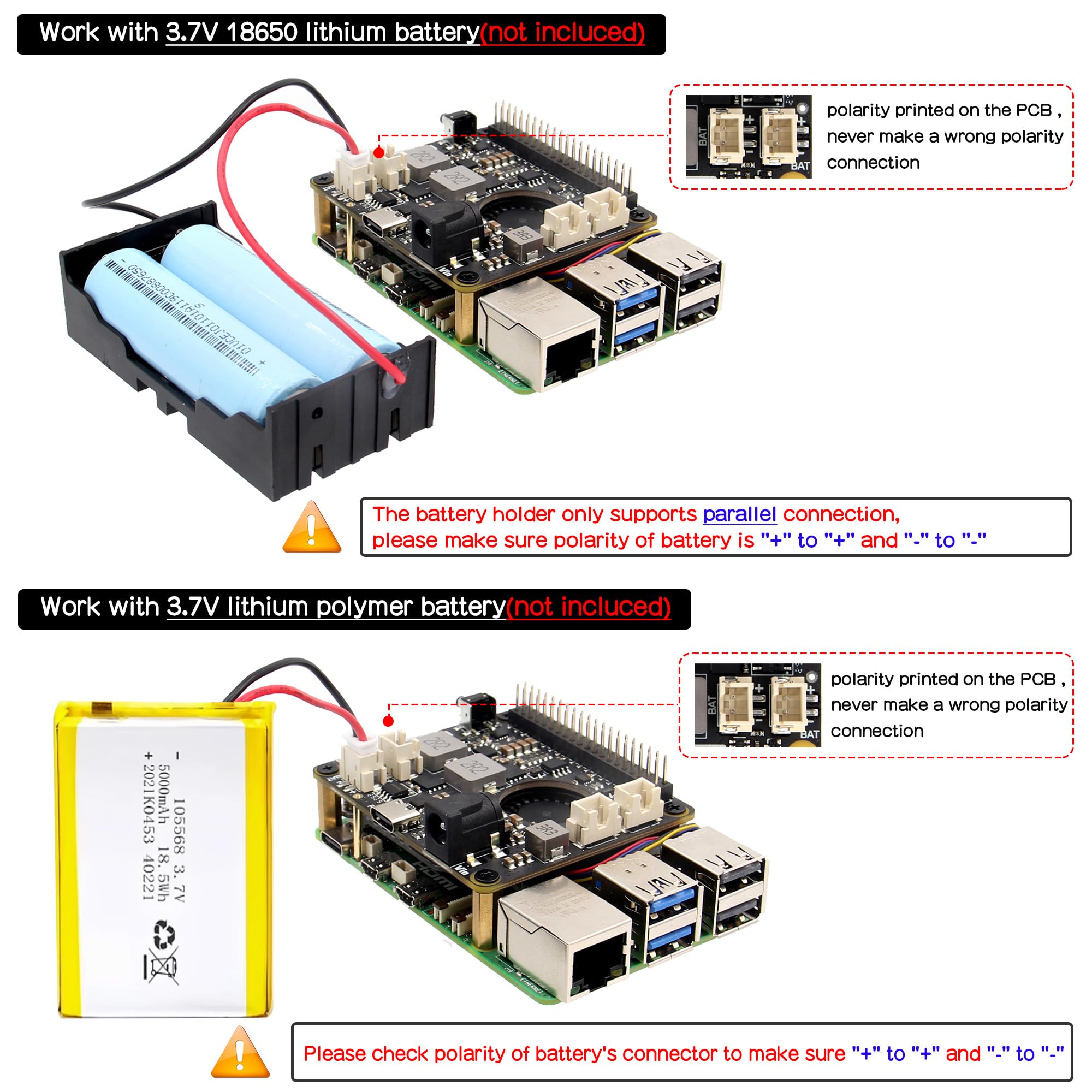 Geekworm X1209 UPS per Raspberry Pi 5/4B/3B+/3B | 5,1 V 6 A, ingresso a banda larga 5 – 18 V, montato in alto, spegnimento sincrono e accensione automatica