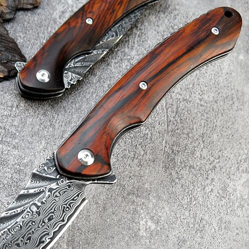 Miniatura 6 de Sitivien ST249 EDC - Cuchillo plegable de damasco, hoja de damasco con bloqueo de forro, rodamiento de bolas para supervivencia al aire libre,