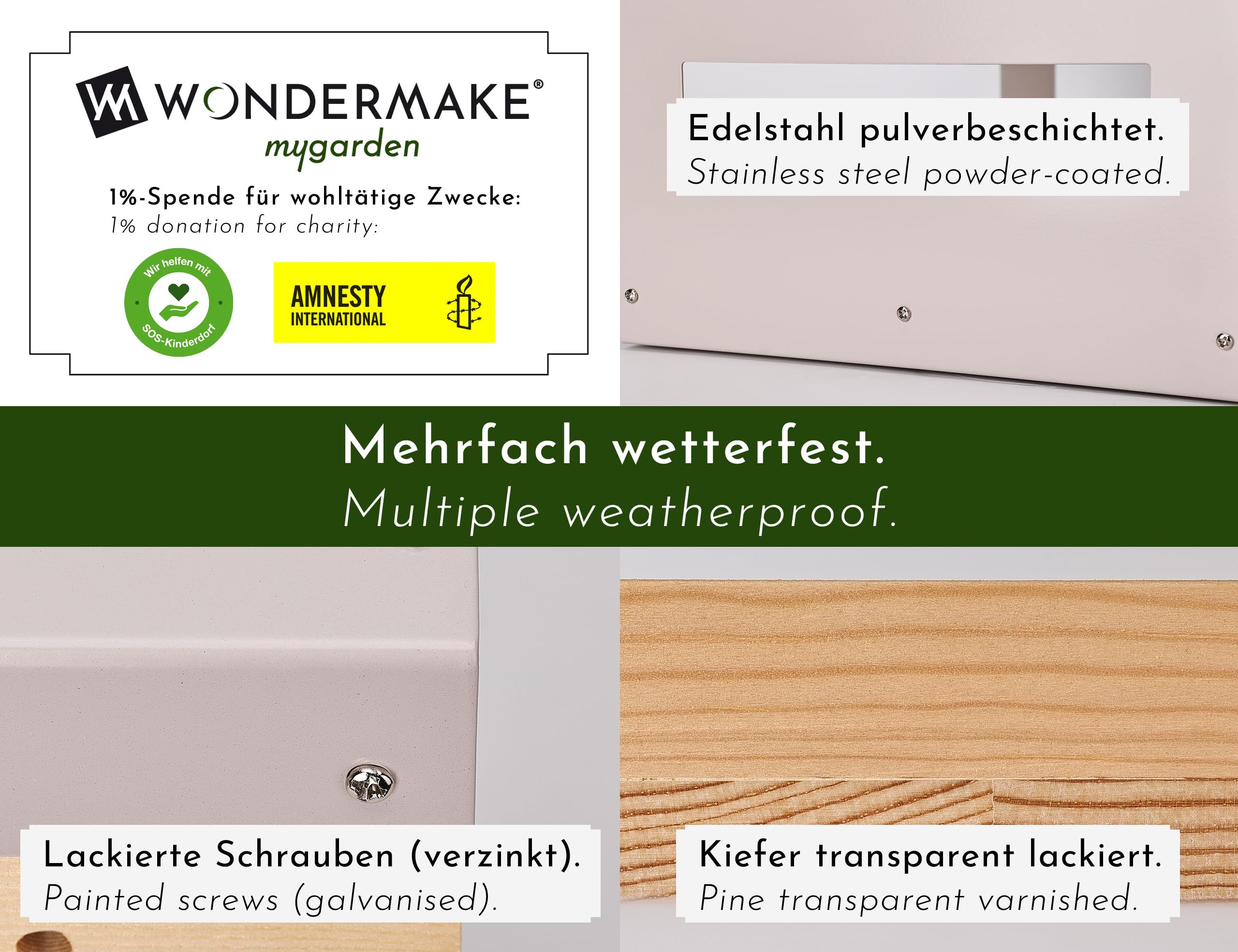 Großes Design Vogelhaus aus Metall und Holz wetterfest zum Aufhängen, modernes Vogelfutterhaus XL Metalldach hängend, Vogelhäuschen Futterhaus für Vögel, Edelstahl Kiefer, grau-beige