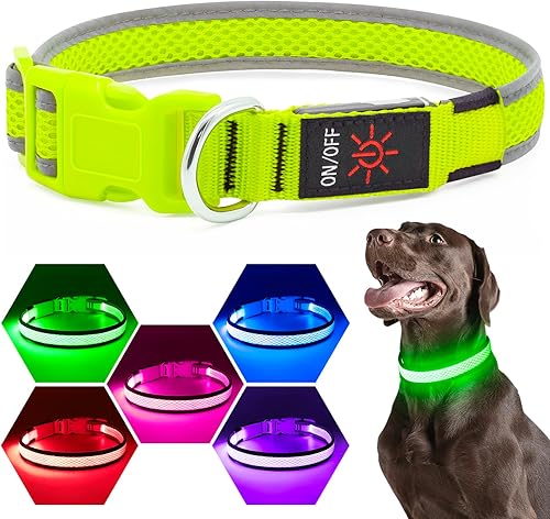 Miniatura 6 de Flashseen Collar de perro con luz LED, recargable por USB, ajustable, cómodo, de malla suave, collar de seguridad para perros pequeños, medianos y