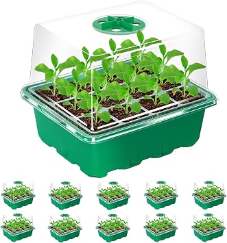 صينية بداية البذور من Bonviee 10 Packs مع غطاء مرتفع ، 120 خلية صواني بدء البذور السميكة مع فتحة تهوية قابلة للتعديل ، صينية خلية واضحة وأغطية مرتفعة للغطاء الأخضر والحدائق ، أخضر