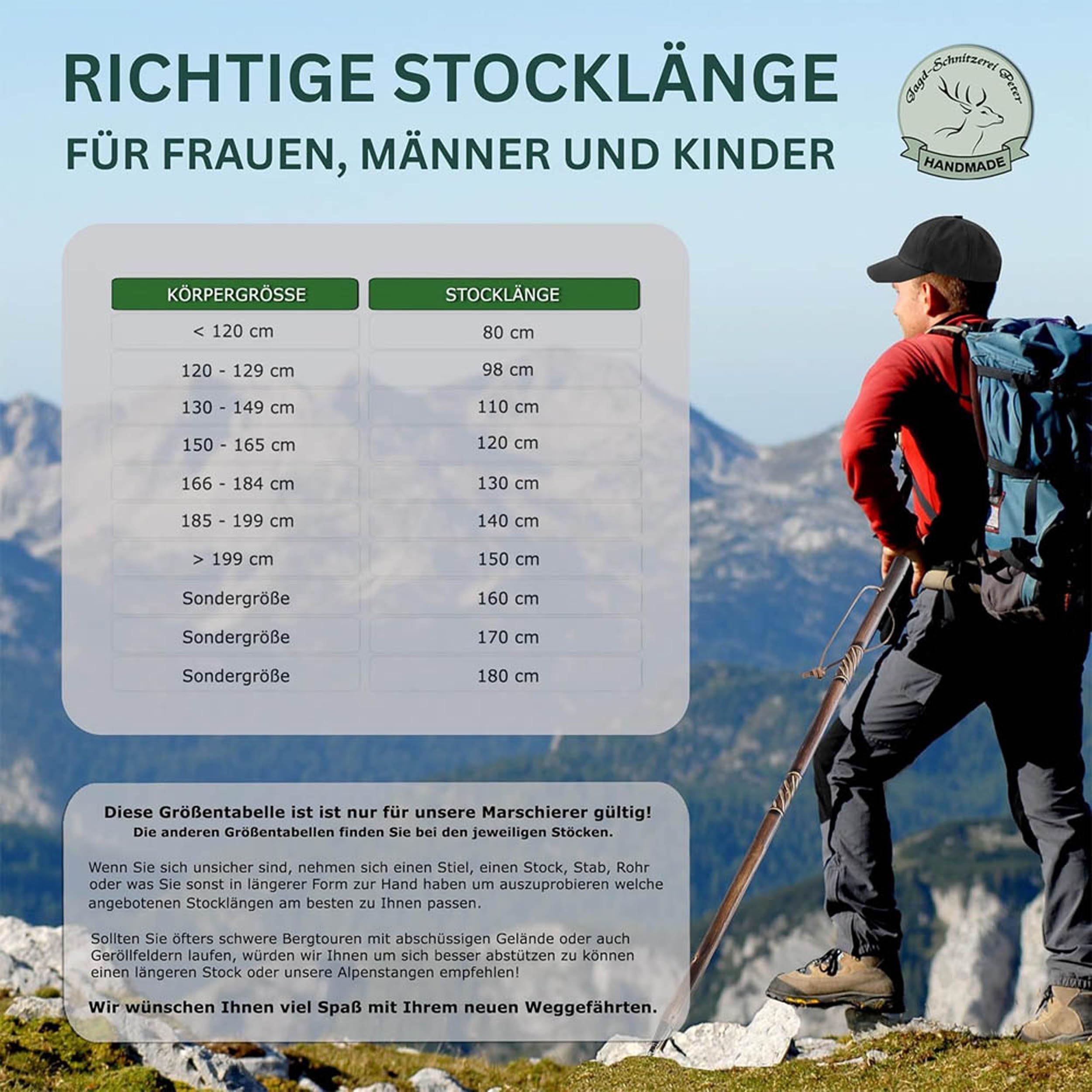 Wanderstock Marschierer mit Sympolen Sternzeichen „GRAVUR BIS ZU 15 ZEICHEN IM PREIS ENTHALTEN“ 98-180 cm