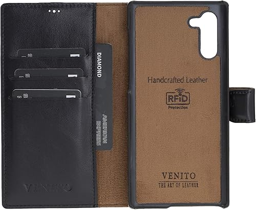 Miniatura 3 de Venito Florence - Funda de piel tipo cartera compatible con Samsung Galaxy Note 10, extra segura con bloqueo RFID, cartera desmontable para Marrón