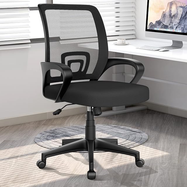 Twomaples Desk Chair - Ergonomic Home Office Chair with Lumbar Support & Adjustable Height, Swivel Office Computer Chair Mid-Back Mesh Task ChairBlack
