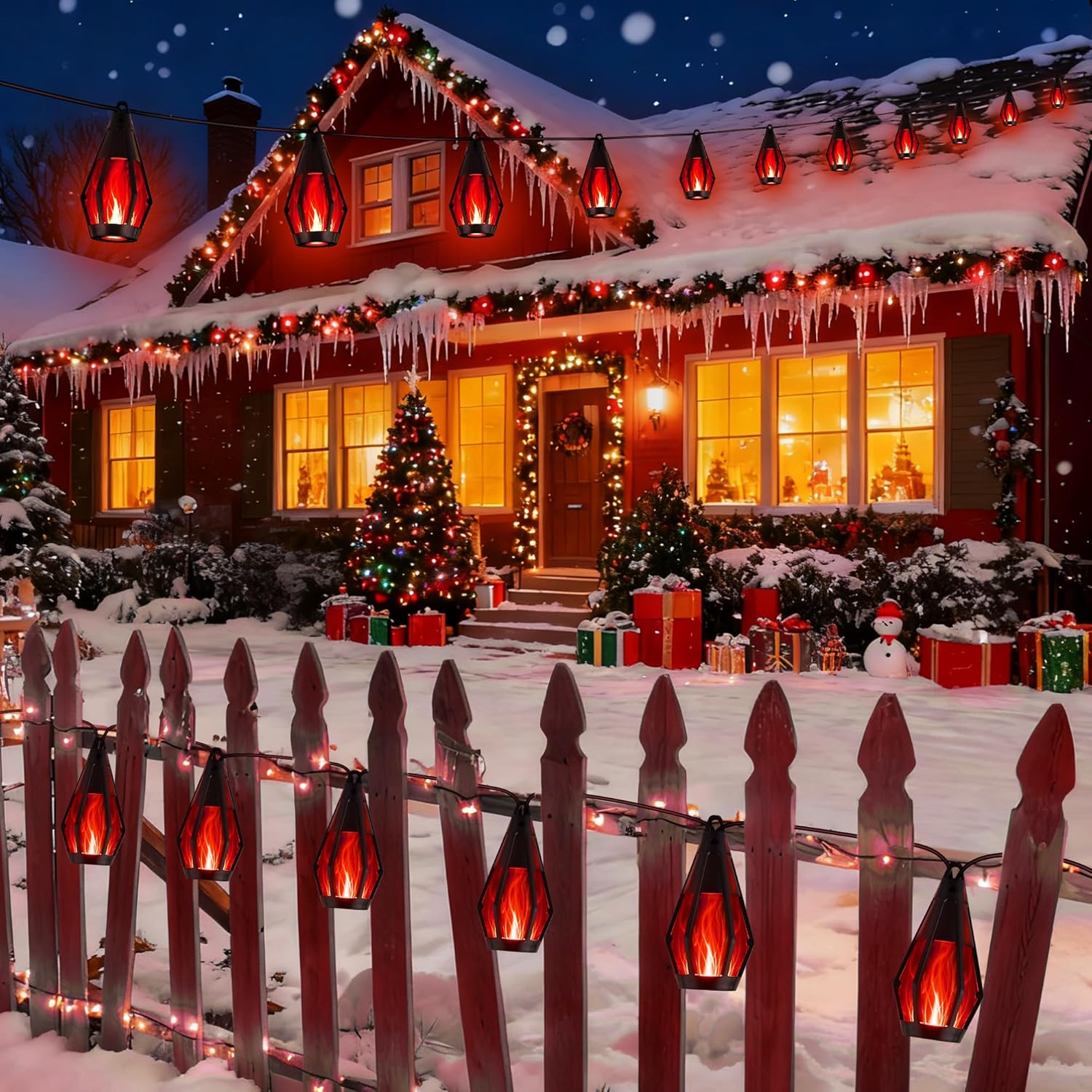 Flacchi Solar Flame String Lights - 42ft 15 LED Lights Outdoor Solar String Lights for Garden Patio Christmas Decoration (Red, 42ft)