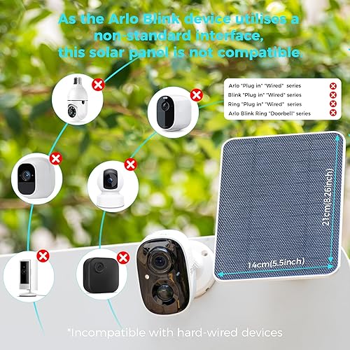 Vista 4 de Panel solar de 5 V para cámaras Seucrity, alimentador de pájaros, Ring Tapo Eufy Hiseeu Netvue Trail Batería Nativa USB-C, Micro-USB y DC 0.138 in*