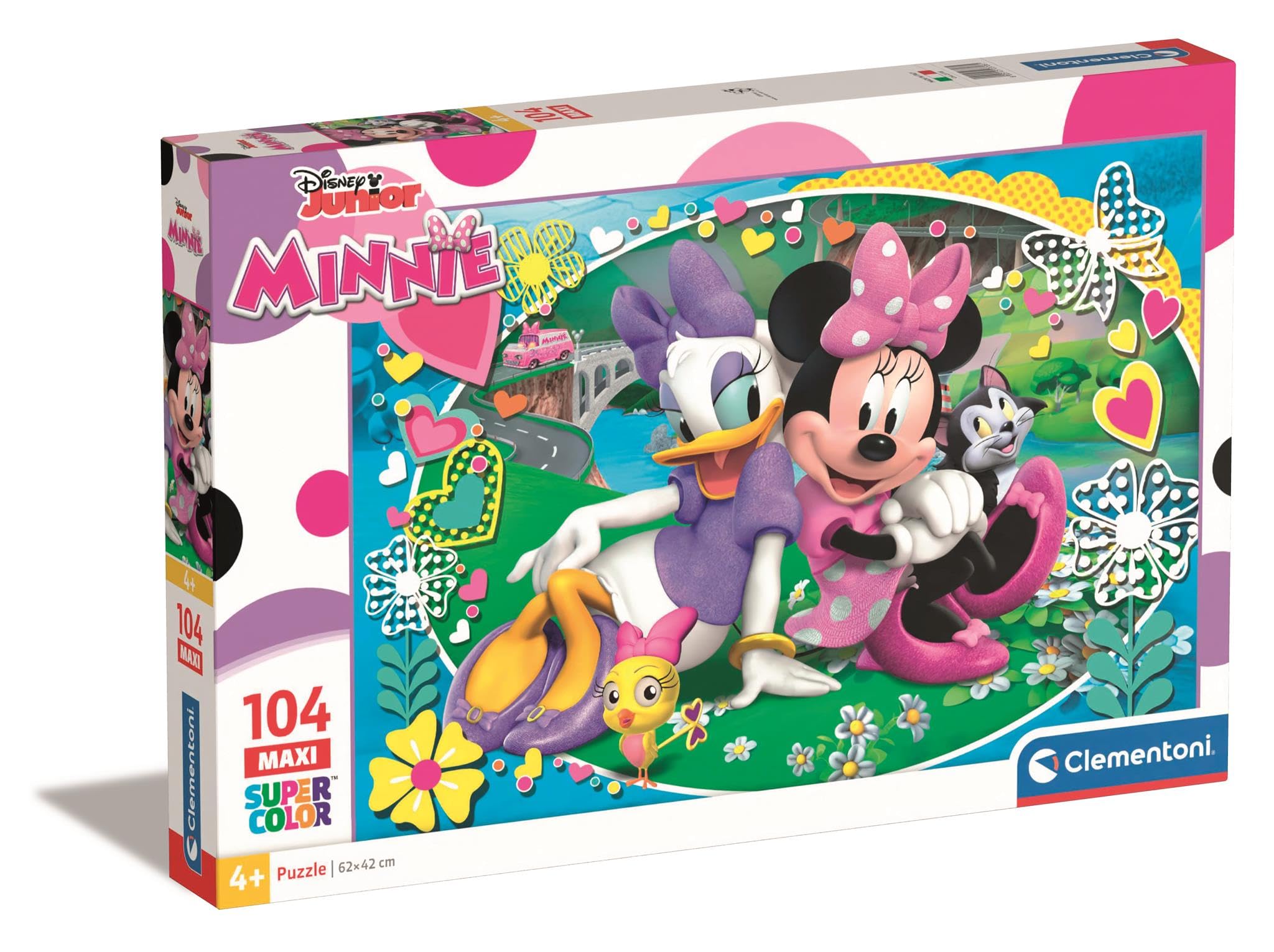 Clementoni 23708 -Supercolor Puzzle for children-Minnie Happy Helpers-104 Maxi Pieces-Disney, Multi-Colour
