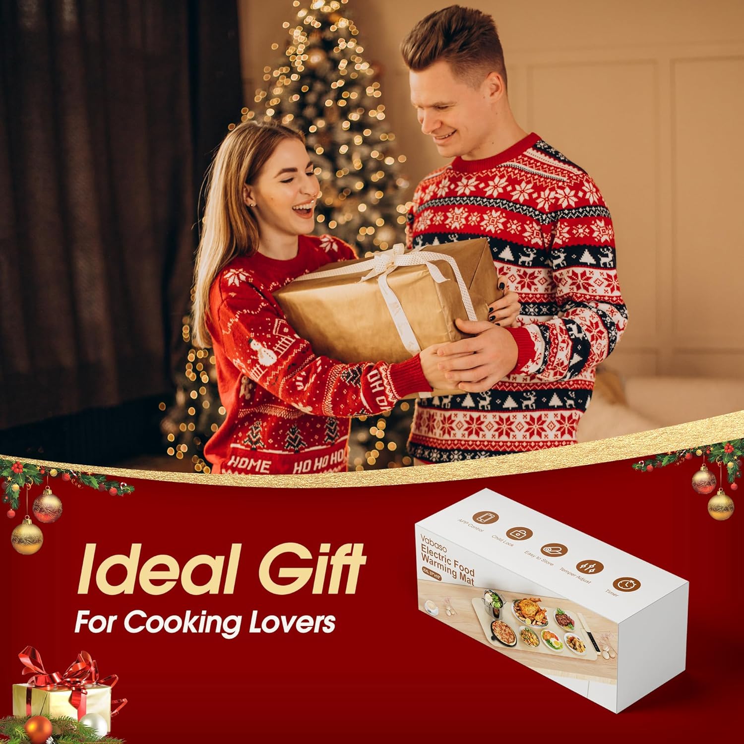 Vabaso Extra Large Food Warming Mat with APP, 37"x15" DIY Temperature & Timer Settings, Heats in 5s, Electric Warming Tray with Child Safety Lock, Warming Mat for Food & Countertop - Kosher Certified