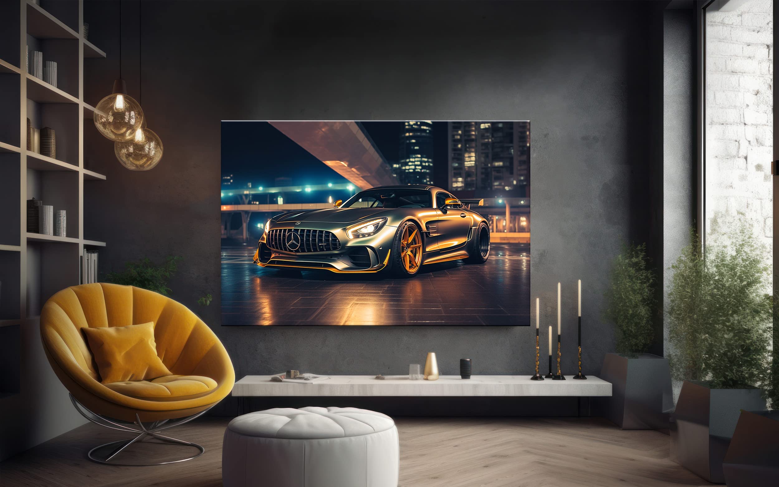 Tableau Déco Murale Moderne Mercedes AMG GT - Art Abstrait Sur Toile, Prêt à Accrocher