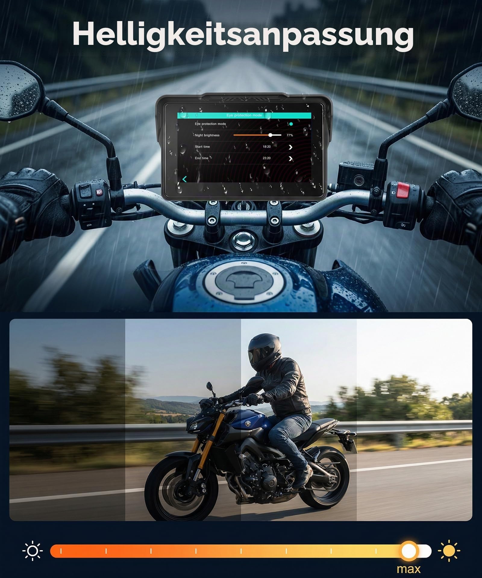 Rimoody 7 Zoll Carplay Bildschirm für Motorrad, Kabellos Carplay & Android Auto Display für Motorräder, Wireless CarPlay Autoradio für Krafträder, IP68 Wasserdichter, Bluetooth, Sprachsteuerung, GPS