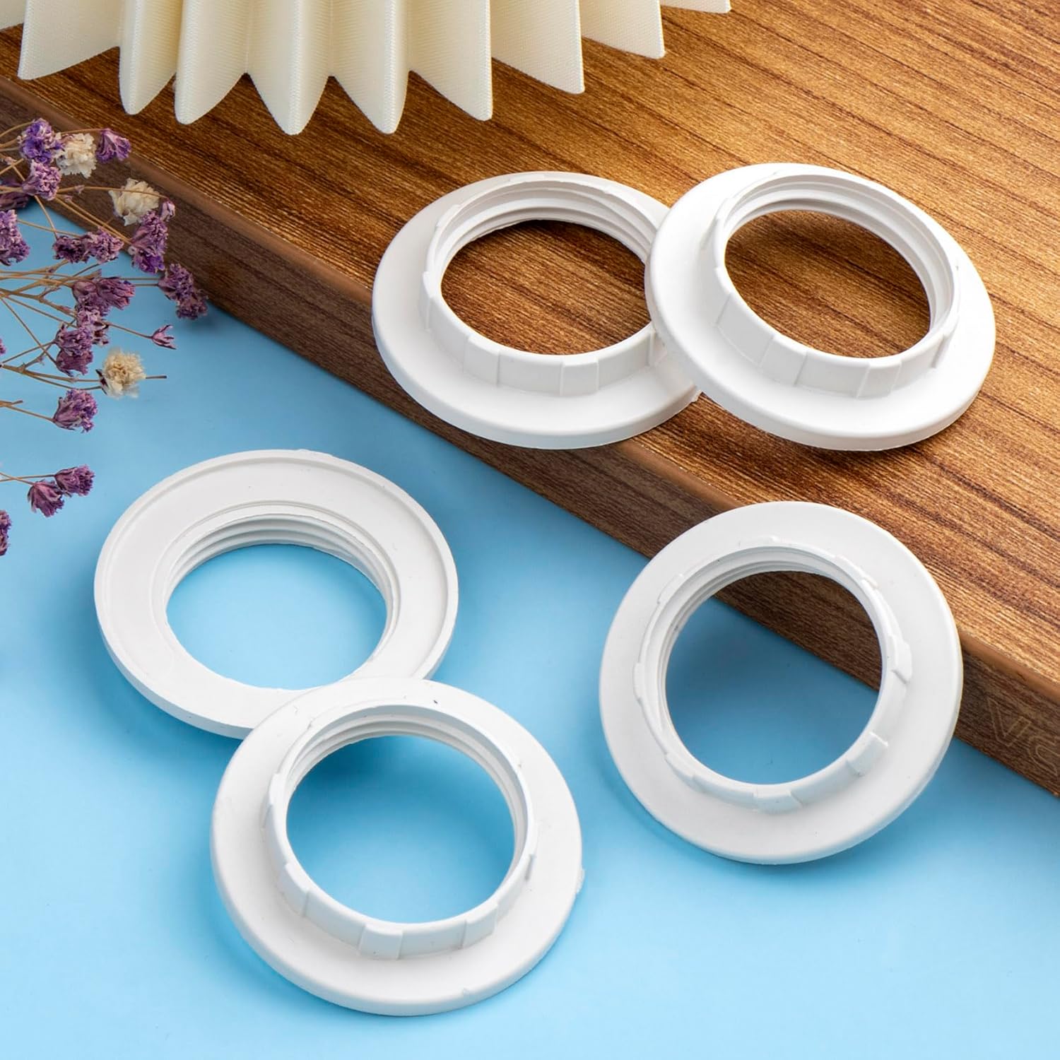 HINZIC 15Pcs Lamp Shade Collar Rings, White E14 Light Socket Threaded Candelabra Base, Retainer Replacement Hanging Lamp Night Light Holder Parts Adapter 1-3/32Inch(28mm)