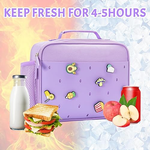 Miniatura 4 de Lonchera térmica para niños, bonita lonchera reutilizable para la escuela, picnic, regalos de cumpleaños para niñas (morado)