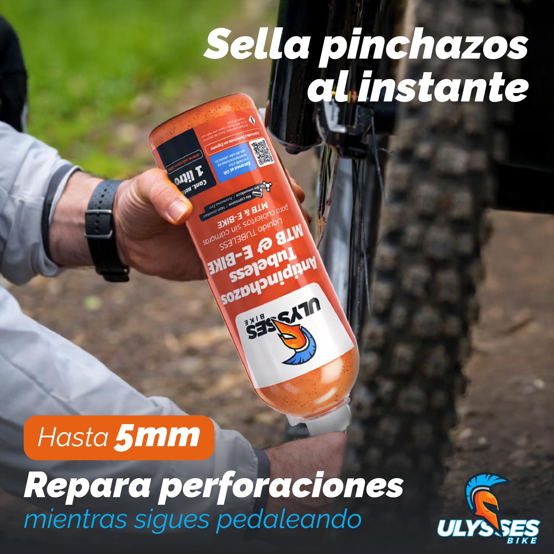 Liquido tubeless MTB y E-Bike 1L | Liquido Antipinchazos Bicicleta sin amoniaco | Sellador Repara Pinchazos Bicicleta | Kit Reparacion Neumaticos | Gel Antipinchazos para Jeringa Tubeless