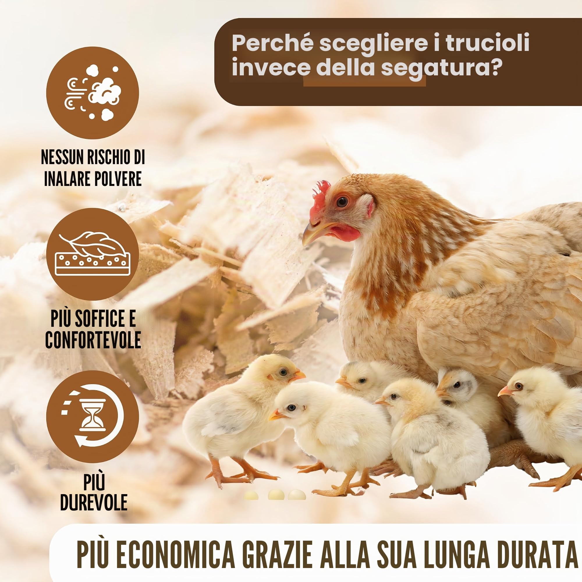 Trucioli di legno per animali domestici, galline, pollame e altri animali domestici, 100 l ~ 15 kg, per pollame, conigli, cavalli - 100% naturale - assorbente previene parassiti - sostituto segatura