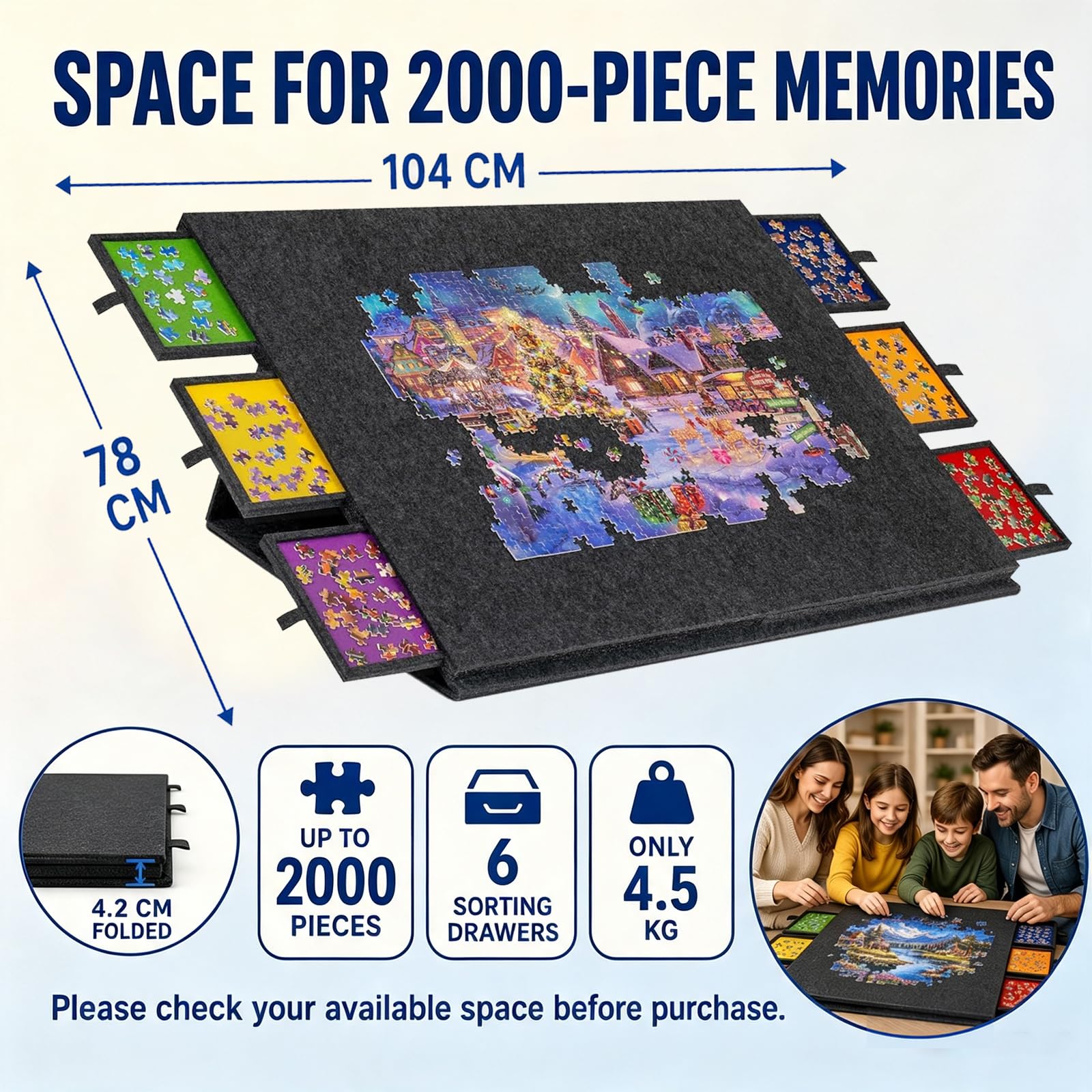 Rompecabezas plegable de 2000 piezas, 104 x 78 cm, inclinable, 6 cajones