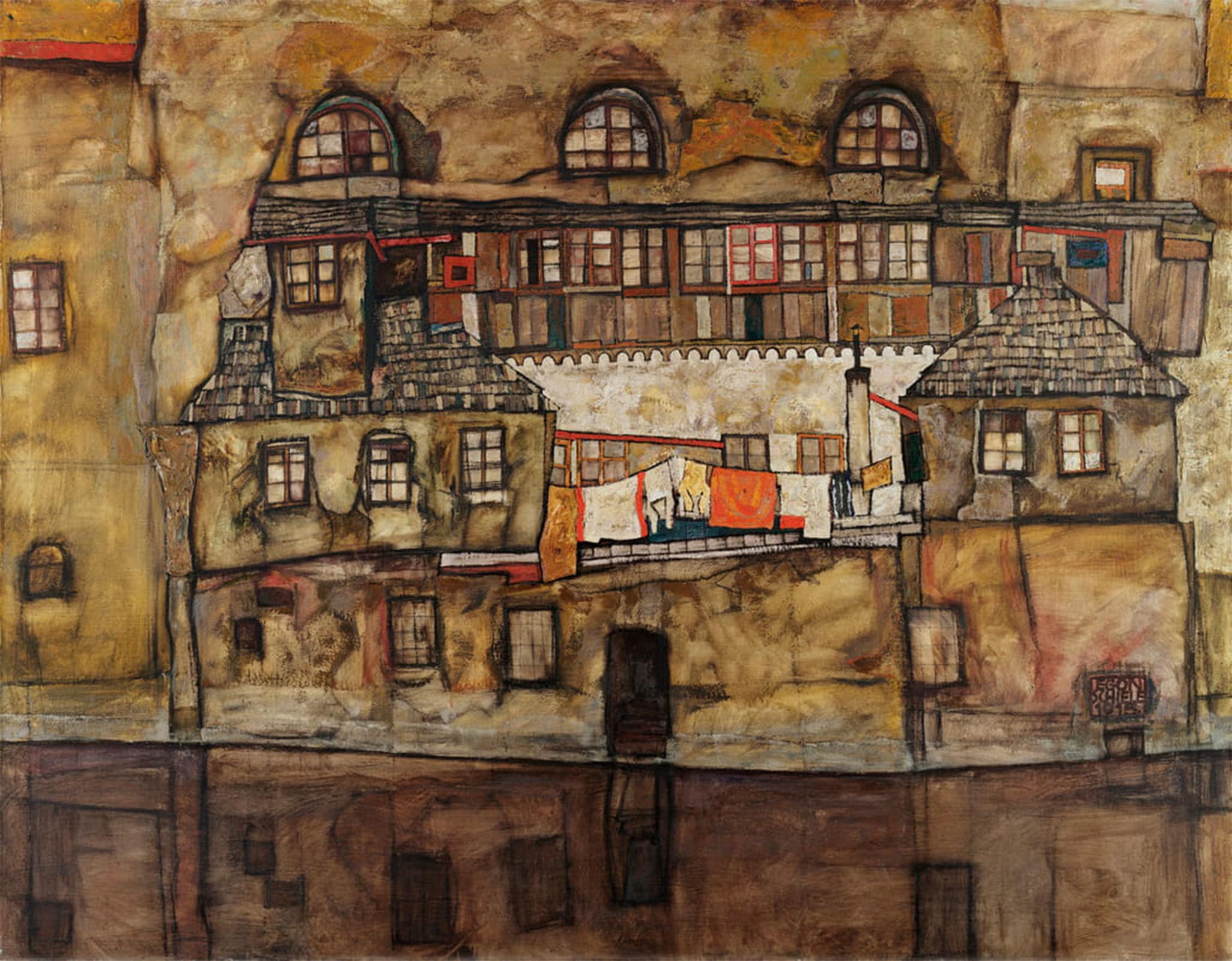 SERENDIPITP Aesthetic Poster Photo Wall Print Retro Picture Wall of houses on the river Painting by Egon Schiele Modern Wall Artwork for Home Decor 60x90cm
