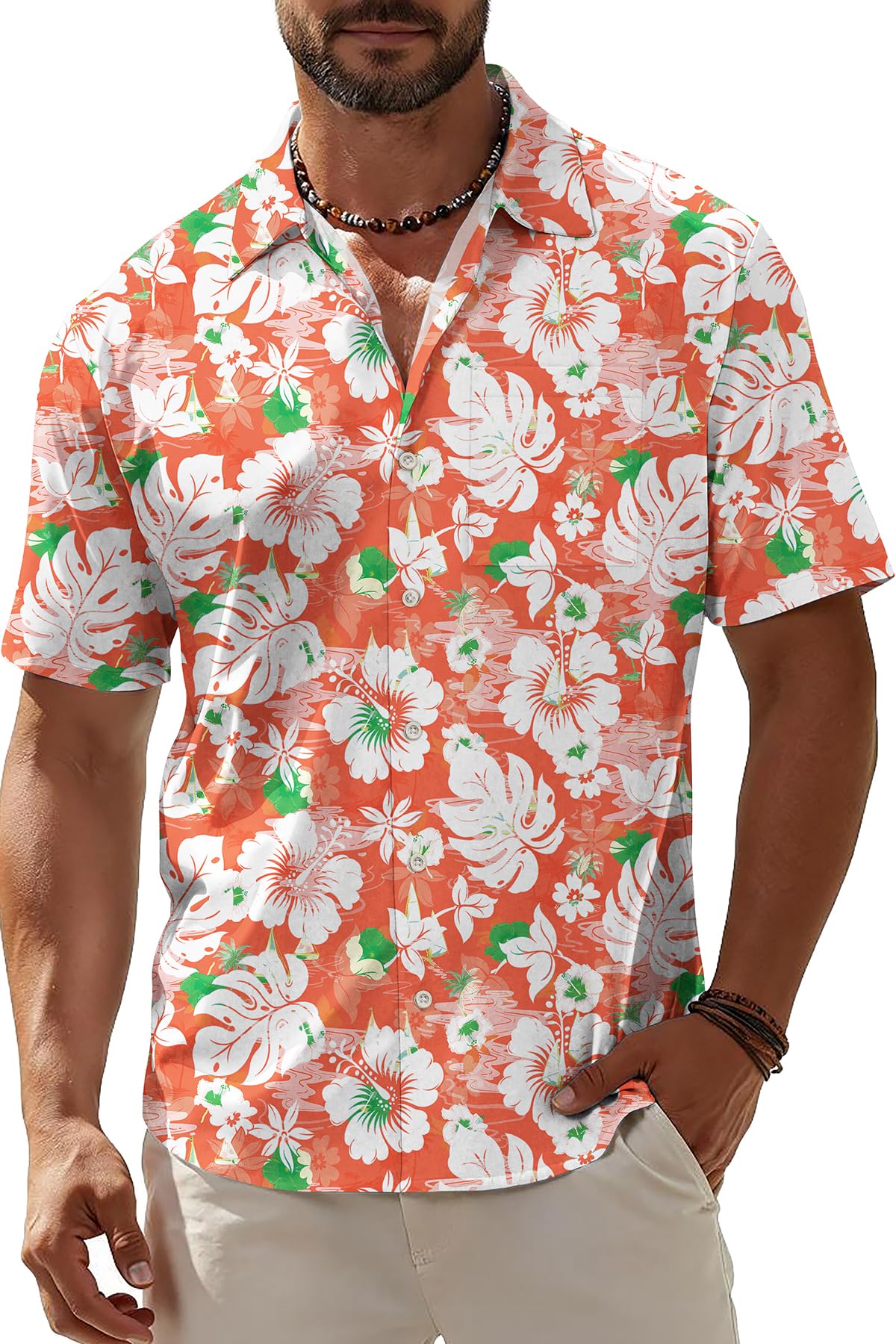 KYKU Men's Hawaiian Shirt Short Sleeve Button Down Casual Tropical Summer Beach Vacation Shirts with Pocket