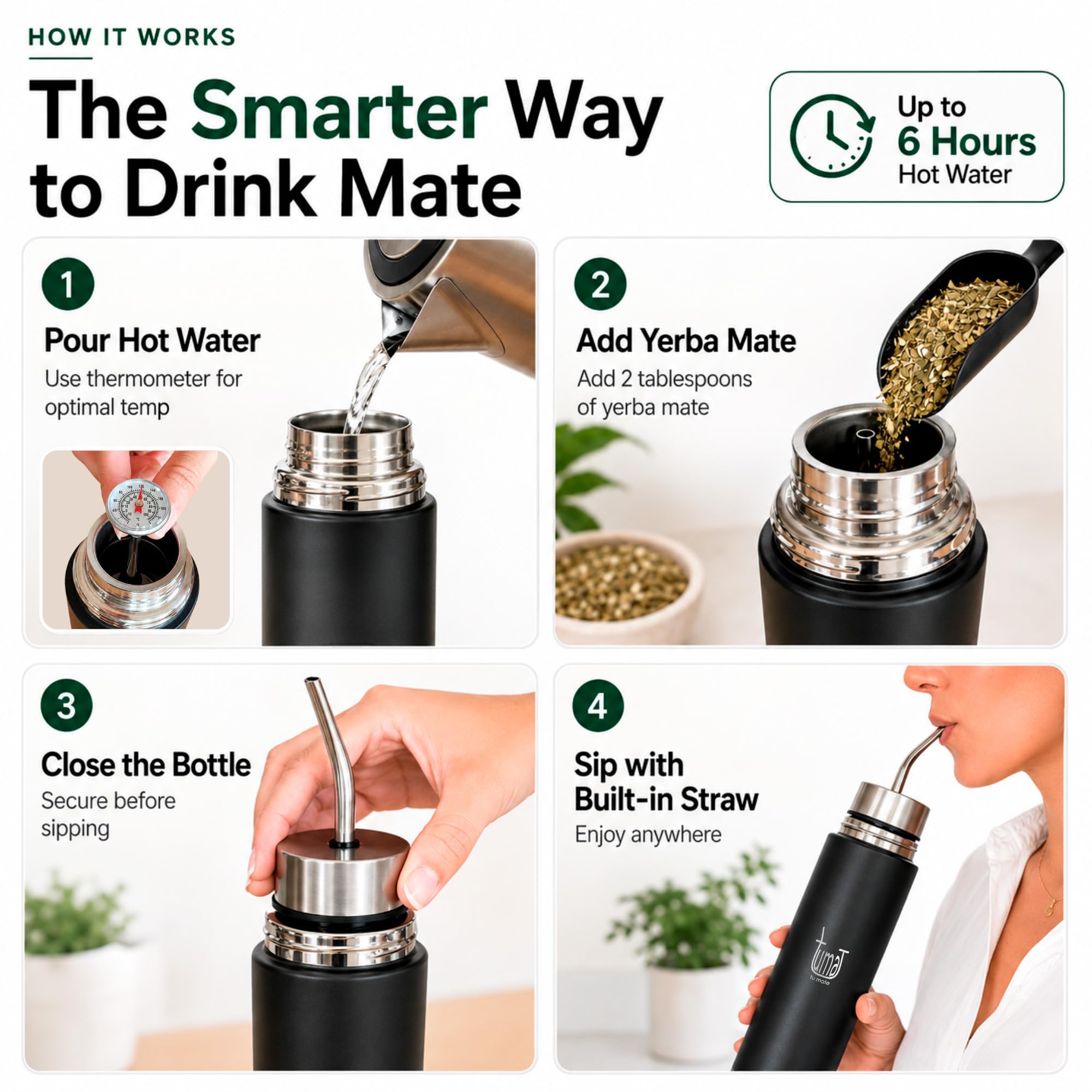 mate Listo Automate Botella aislada Auto Mate | Sistema de autoservicio Fluvion | Regalos | Acero inoxidable de 16.5 onzas líquidas | Kit automático